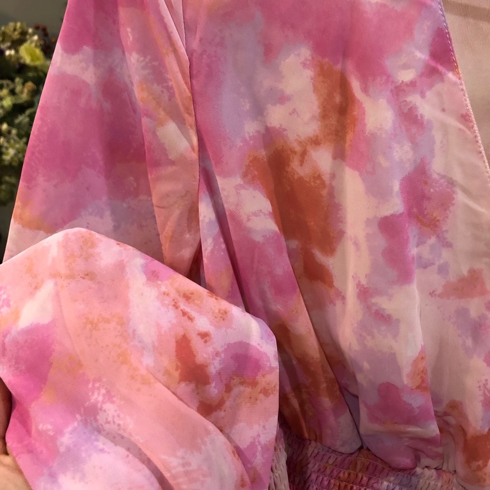 NEW Long Sleeve Ruffle Ombre Water Color Tie Dye Dress - Picture 2 of 5